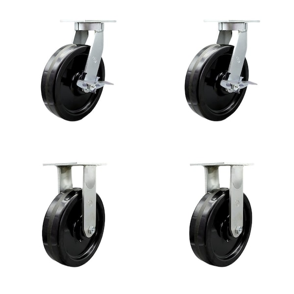 Service Caster 10'' Extra Heavy Duty Phenolic Wheel Swivel Caster Set 2 Brakes 2 Rigid, 4PK CRAN-SCC-KP92S1030-PHR-SLB-2-R-2 - main